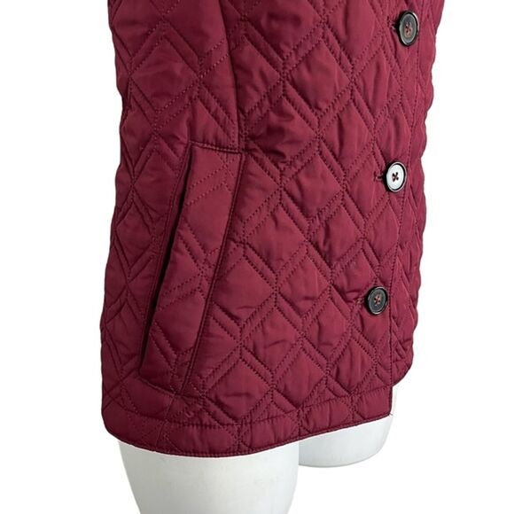 Lands End Women's Quilted Cranberry Red Puffer Vest Jacket Button Down sz XS 2-4 - Picture 7 of 16